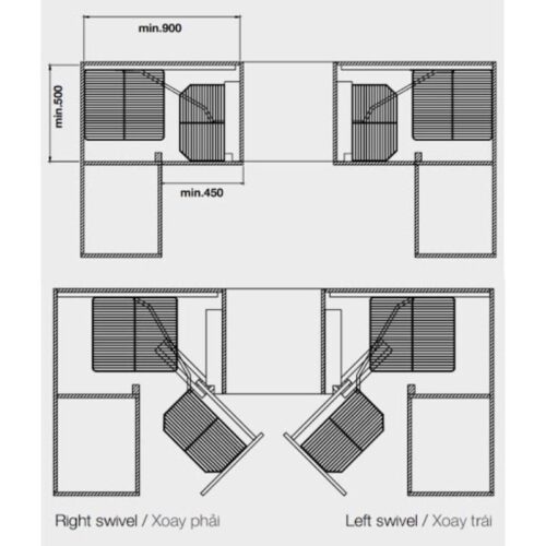Bộ tủ góc gắn cánh trước, mở trái CLEARANCE Hafele 548.21.012 4 Kích thước bộ tủ góc gắn cánh trước, mở trái CLEARANCE Hafele 548.21.012