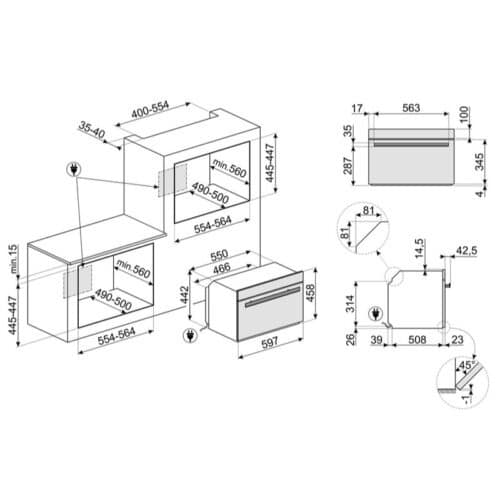 Kích thước của lò nướng kết hợp vi sóng Hafele Smeg SF4604PMCNX 535.64.543
