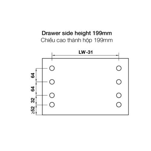 Chiều cao ray hộp Hafele 552.79.785 Alto B199 500mm trắng, nắp kim loại