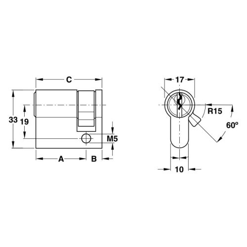 Kích thước ruột khóa 1 đầu Hafele 916.08.202, 41,5mm Đồng thau